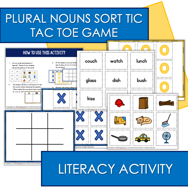 Preview of Plural Nouns Sort Tic Tac Toe Game