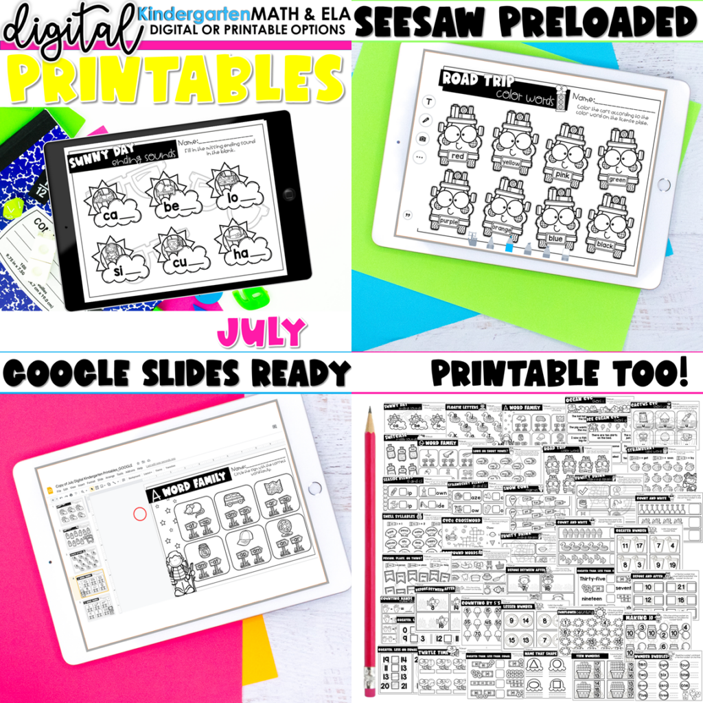 Preview of Kindergarten Digital Printables – July