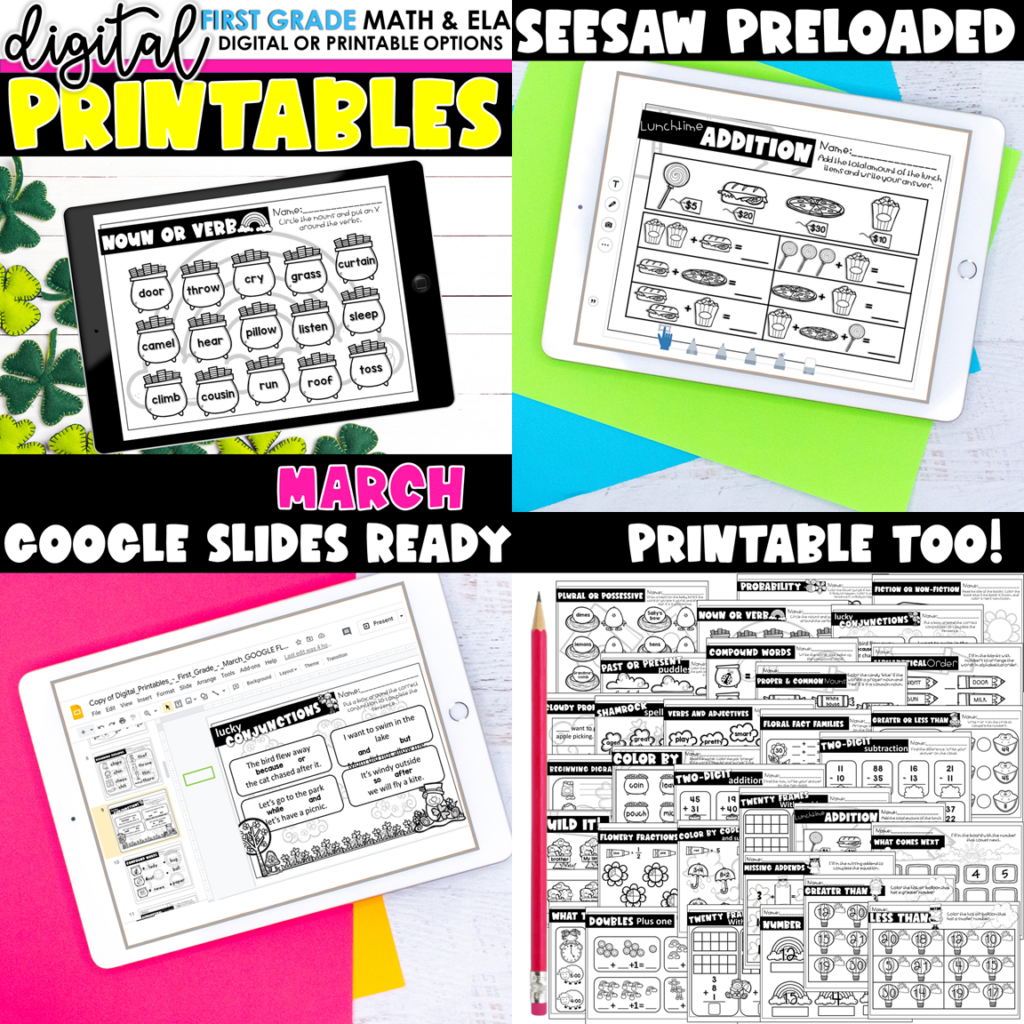 Preview of Digital Math and ELA Printables First Grade