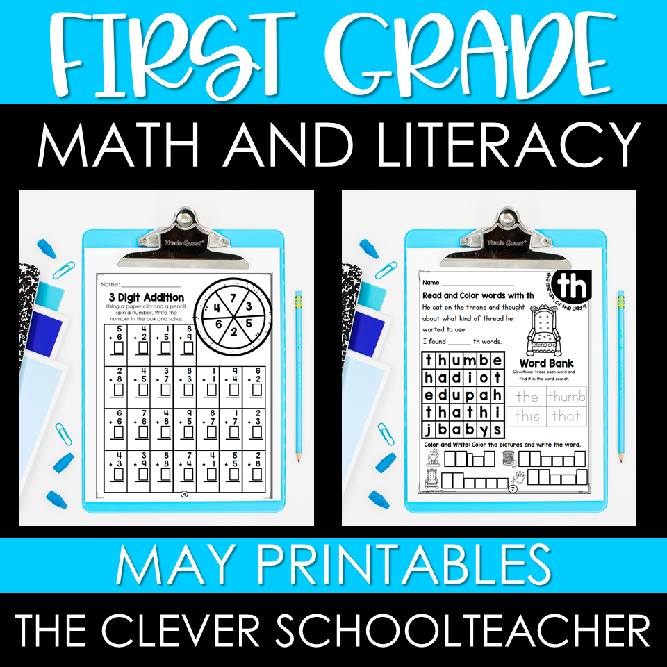 Preview of First Grade Math and ELA Distance Learning Printables – May