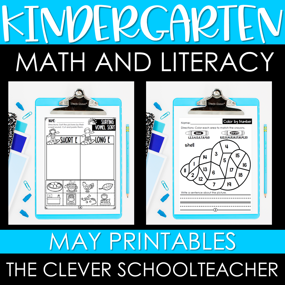 Preview of Kindergarten Math and ELA Distance Learning Printables – May