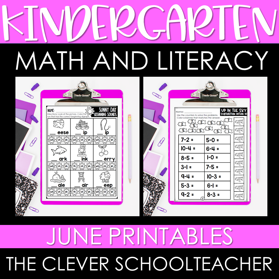 Preview of Kindergarten Math and ELA Distance Learning Printables – June