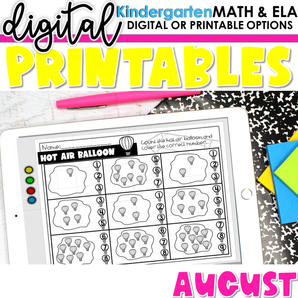 Preview of Kindergarten Digital Printables – August