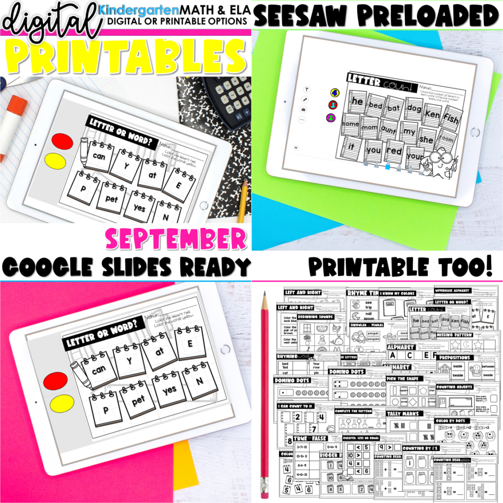 Preview of Kindergarten Digital Printables – September