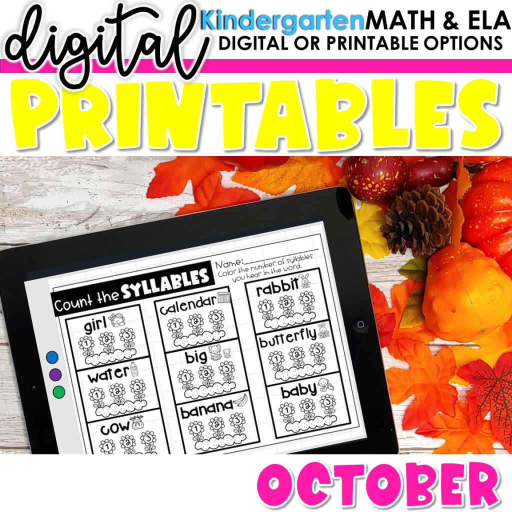 Preview of Kindergarten Digital Printables – October
