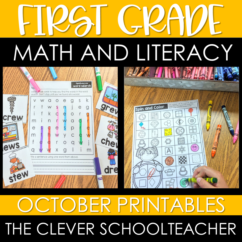 Preview of First Grade Math and ELA Printables – October