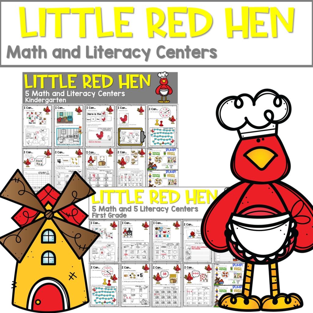 Preview of Little Red Hen – Kindergarten and Grade 1 Math and Literacy Centers