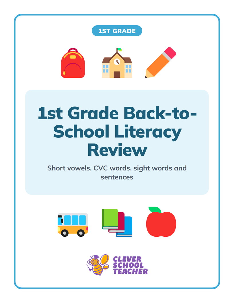 Cover of 1st Grade Back-to-School Literacy Review