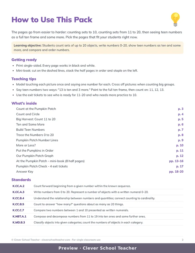 Pumpkin Patch Counting 1-20, Page 2 of 21