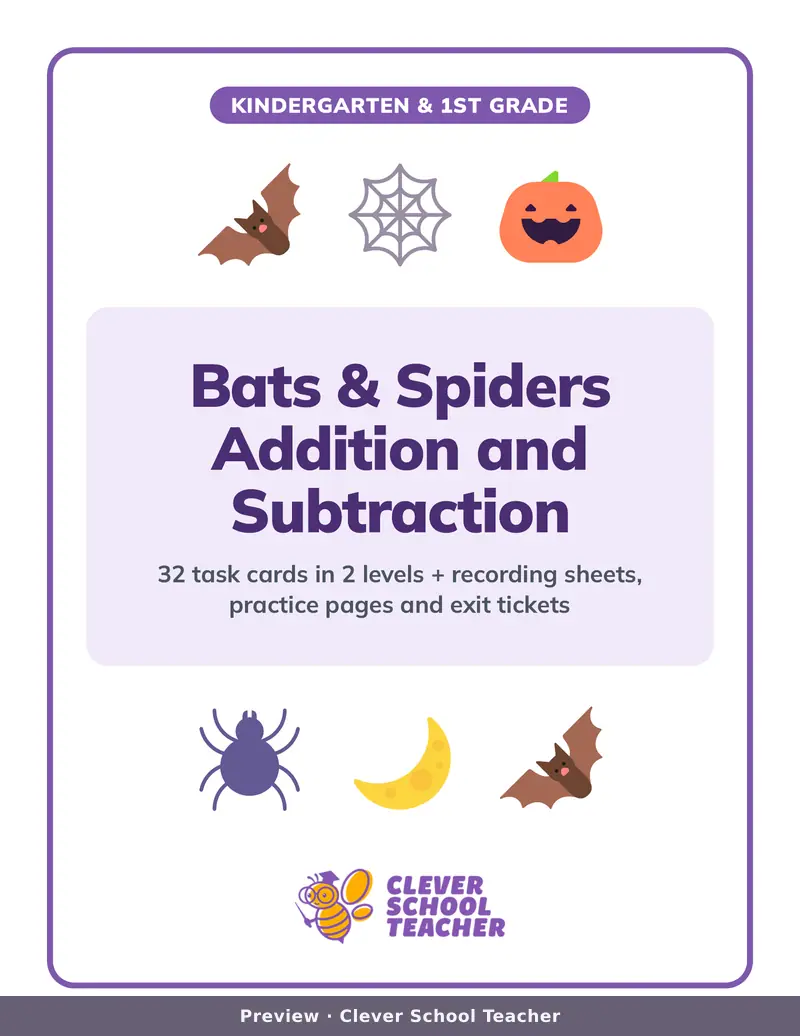 Bats & Spiders Addition and Subtraction, Page 1 of 25