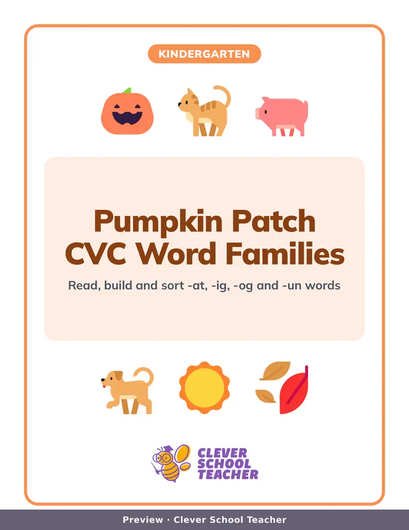Pumpkin Patch CVC Word Families, Page 1 of 27